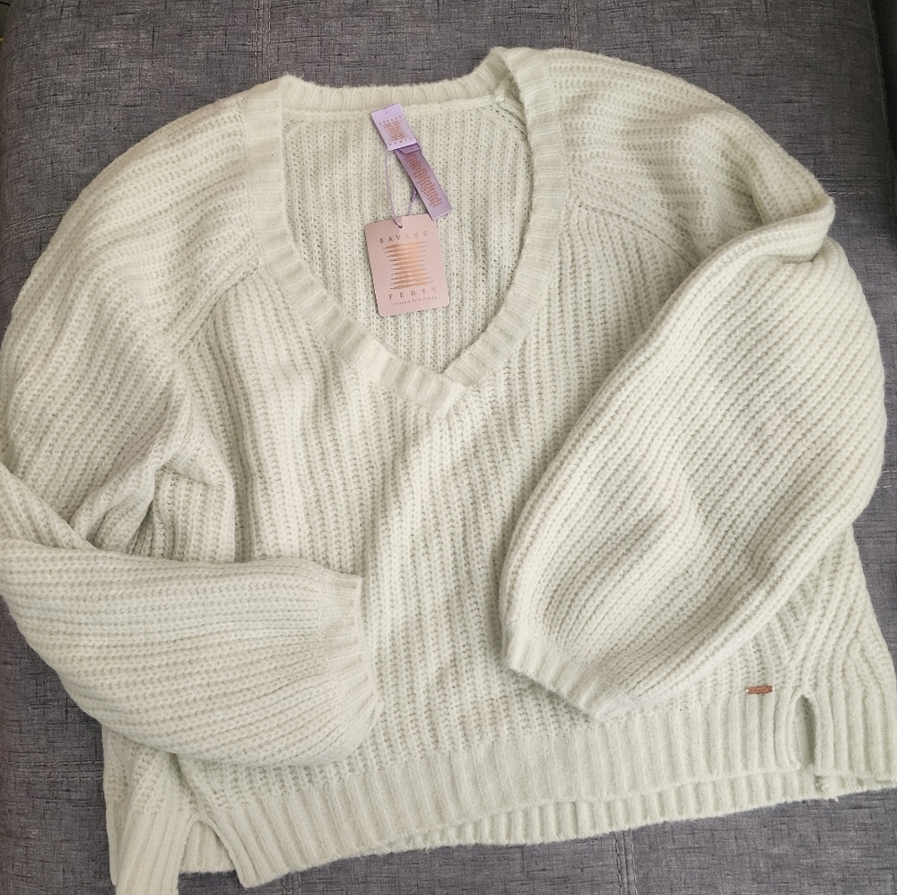 Savage X Fenty Fuzz Fit Knit V Neck Sweater
